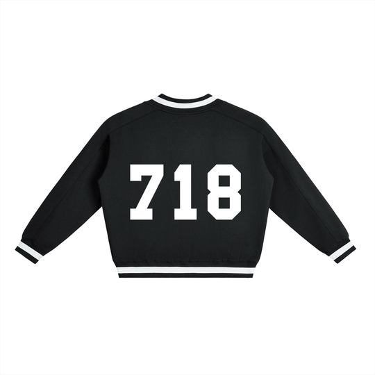 Bronx Native 718 V-Neck Contrast Collar Boxy Sweatshirt