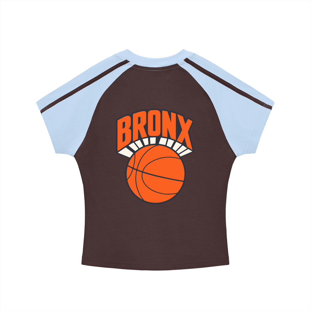 Bronx Basketball 2026 Playoff Edition Women's Contrast Stripes Bodycon Raglan Sleeve T-Shirt by Bronx Native