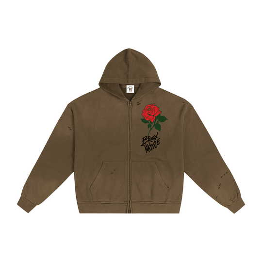 Bronx Rose Hand-Frayed Sunfade Zip Hoodie by Bronx Native for New York summer