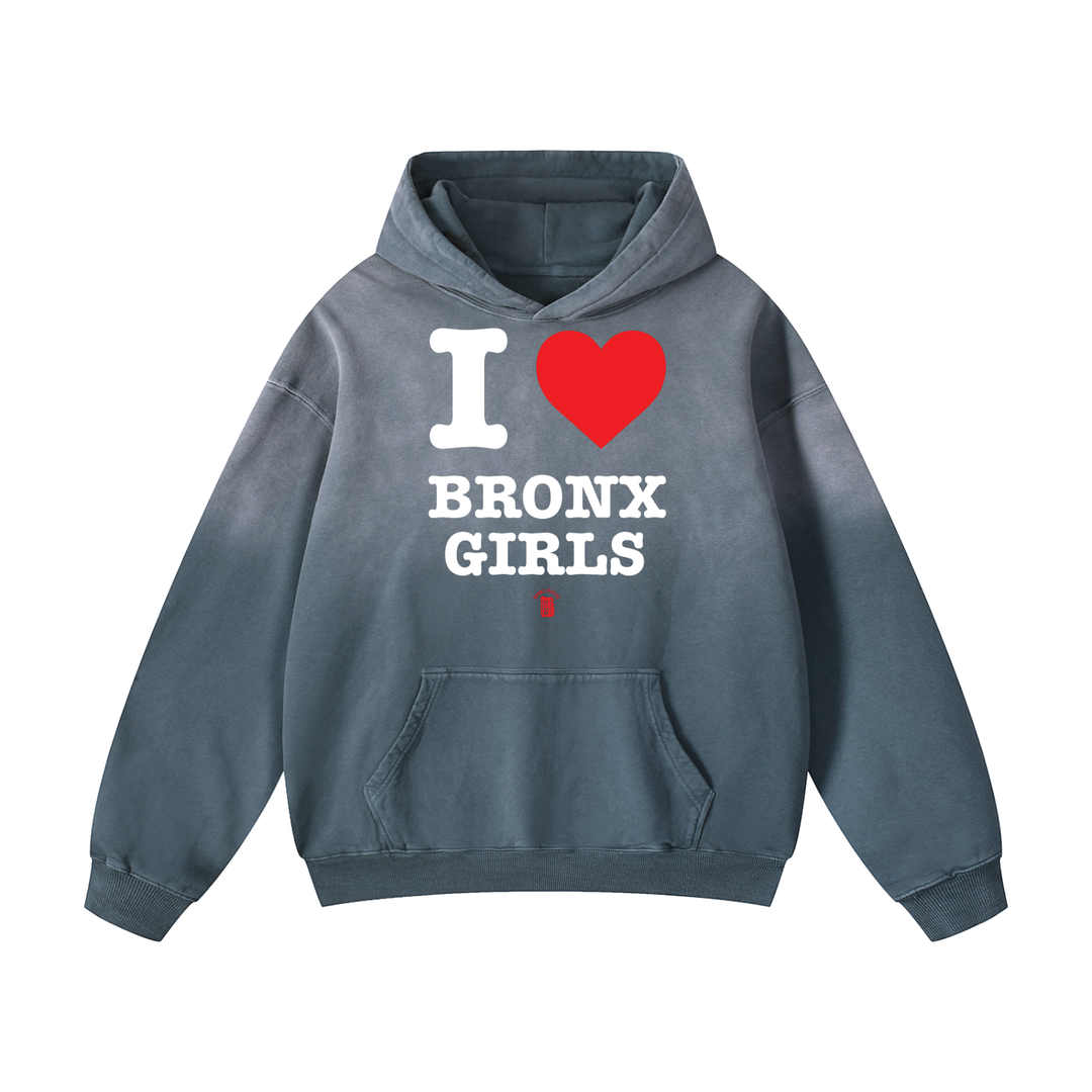 I Love Bronx Girls Heavyweight Sunfade Oversized Hoodie