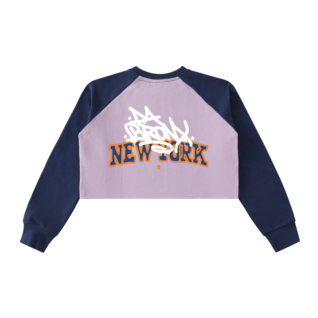 Bronx Basketball 2026 Playoff Edition Women's Raw-Hem Color-Block Raglan Crop Sweatshirt by Bronx Native