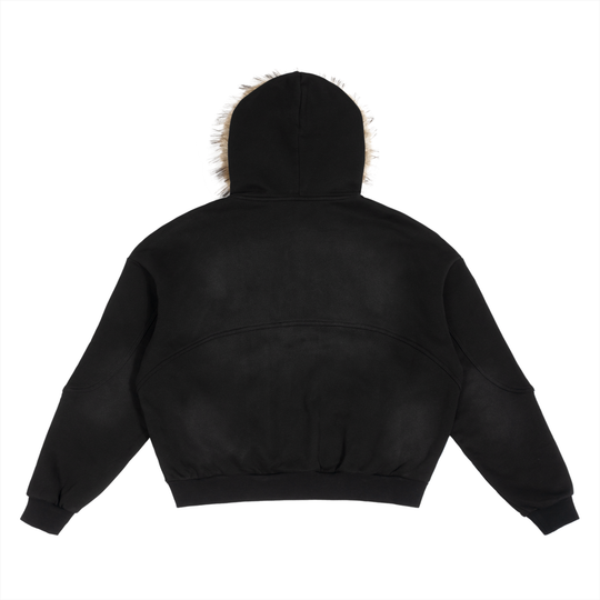 BXN Classy Sun Fade Boxy Detachable Fur Hoodie