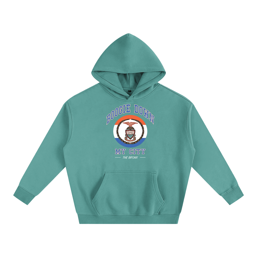 Boogie Down My City Classic Oversize Fleeced Hoodie by Bronx Native for New York summer