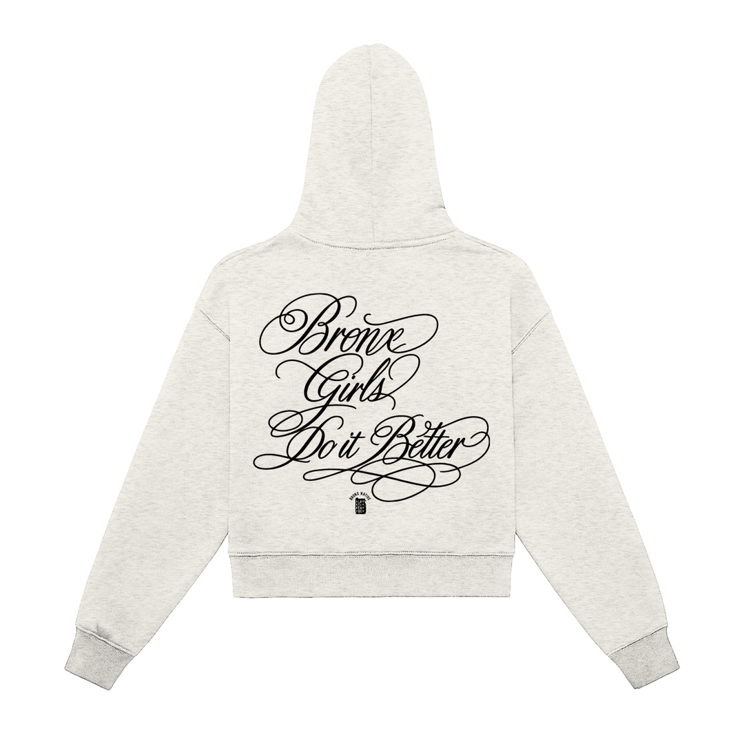 Bronx Girls Do It Better Fleeced Zip-Up Cropped Hoodie