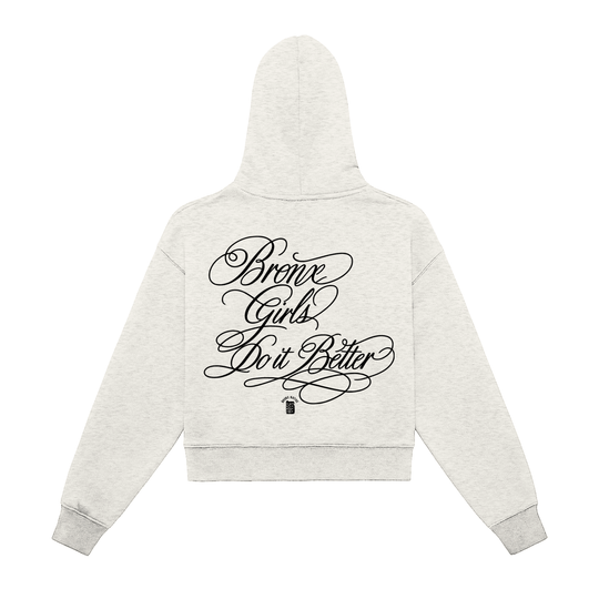Bronx Girls Do It Better Fleeced Zip-Up Cropped Hoodie