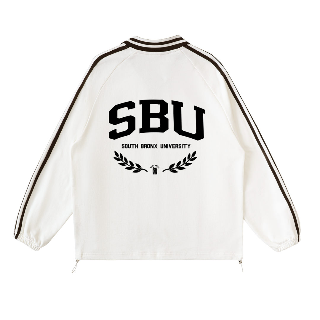 The Bronx Honors Society Contrast Striped Lapel Collar Sweatshirt