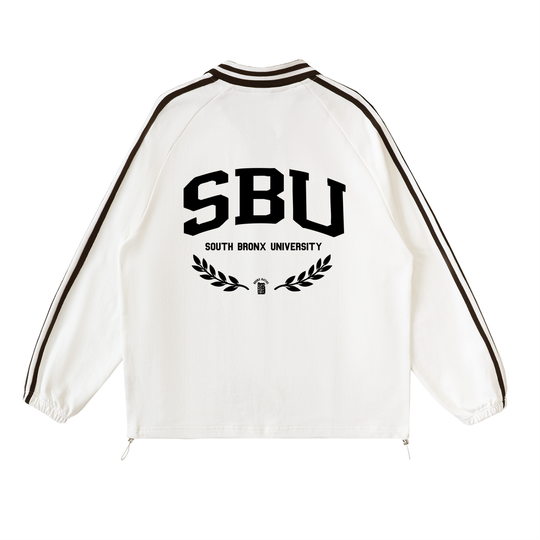 The Bronx Honors Society Contrast Striped Lapel Collar Sweatshirt