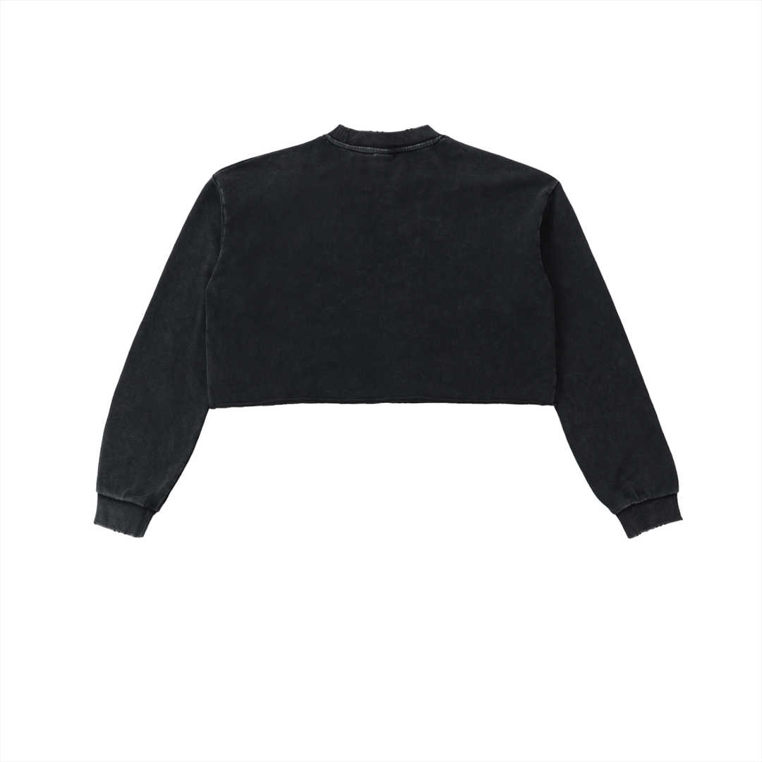 The Boogie Down BX Snow Washed Raw Edge Cropped Sweatshirt