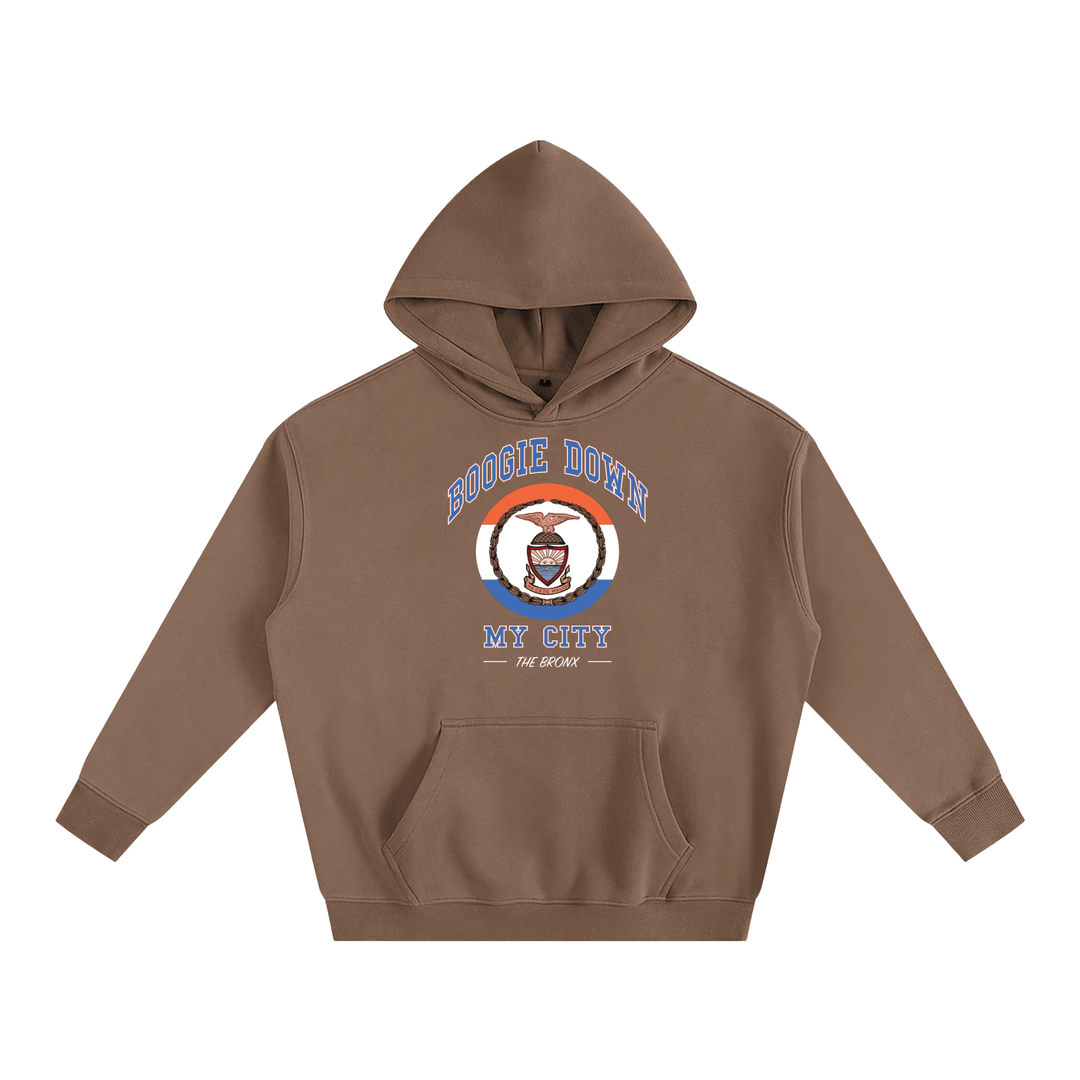 Boogie Down My City Classic Oversize Fleeced Hoodie by Bronx Native for New York summer