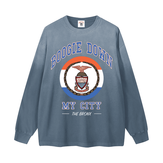 Boogie Down My City Gradient Washed Long Sleeve T-Shirt by Bronx Native for New York summer