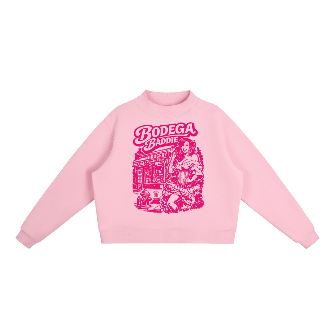 Bodega Baddie Essential Fleece Mock-Neck Crew Sweatshirt by Bronx Native