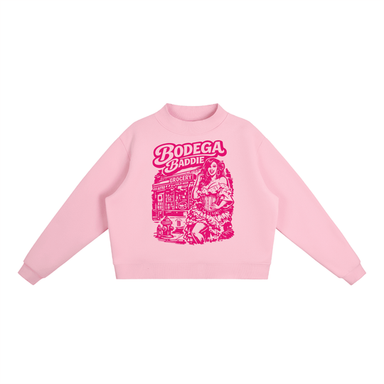 Bodega Baddie Essential Fleece Mock-Neck Crew Sweatshirt by Bronx Native