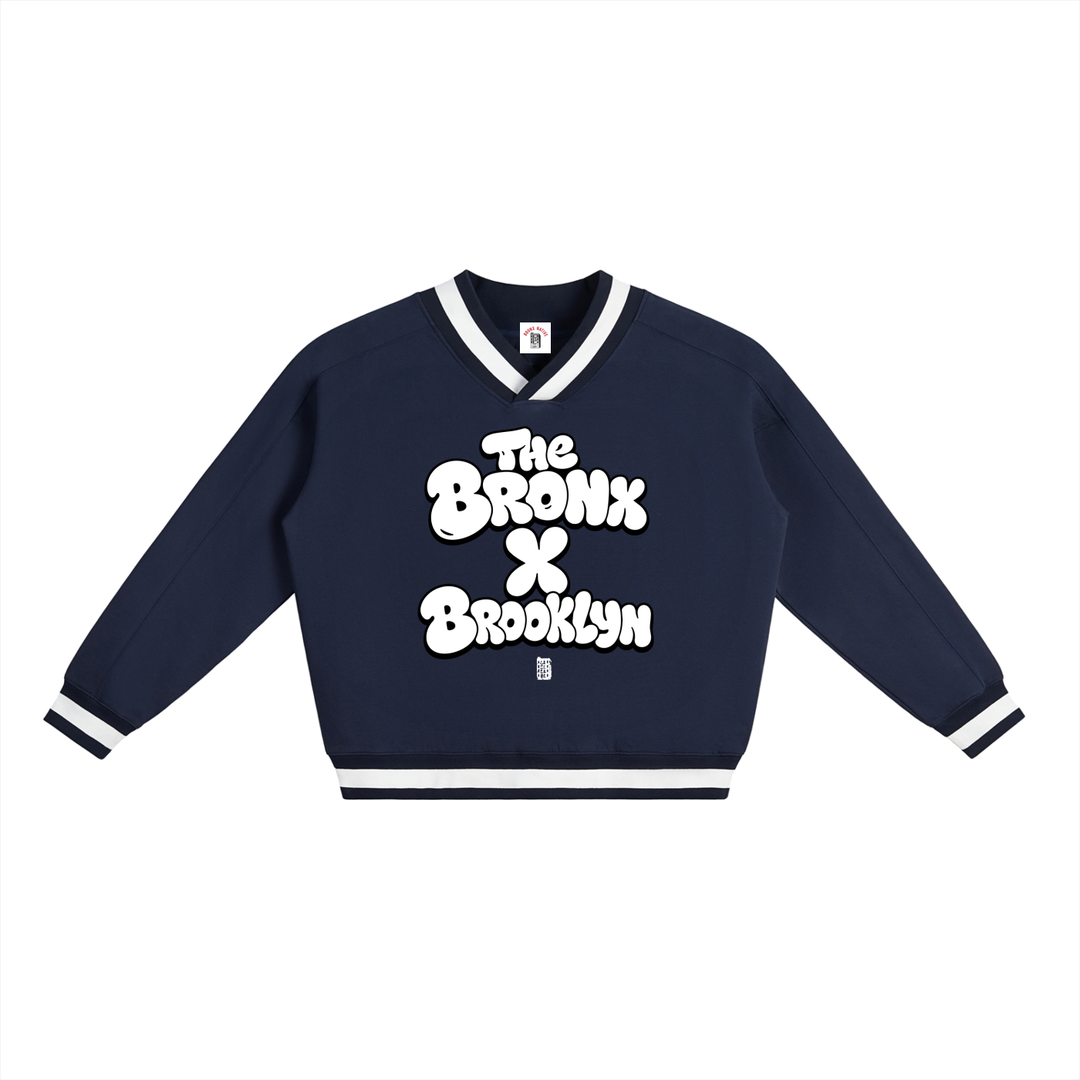 The Bronx x Brooklyn V-Neck Contrast Collar Boxy Sweatshirt