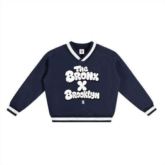 The Bronx x Brooklyn V-Neck Contrast Collar Boxy Sweatshirt