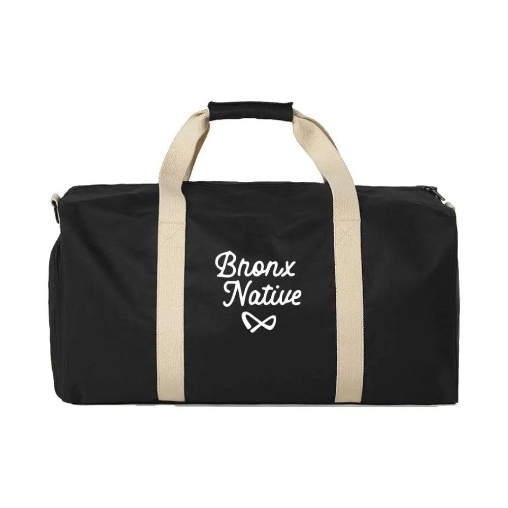 Bronx Native Classy Black/Ecru Travel Bag (Full Embroidered Tan Stitch)