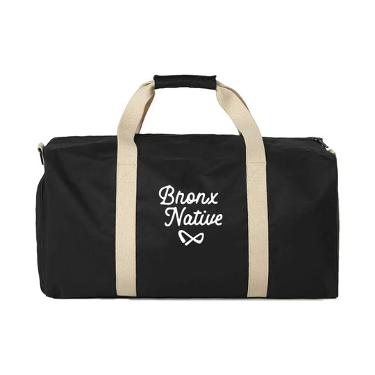 Bronx Native Classy Black/Ecru Travel Bag (Full Embroidered Tan Stitch)