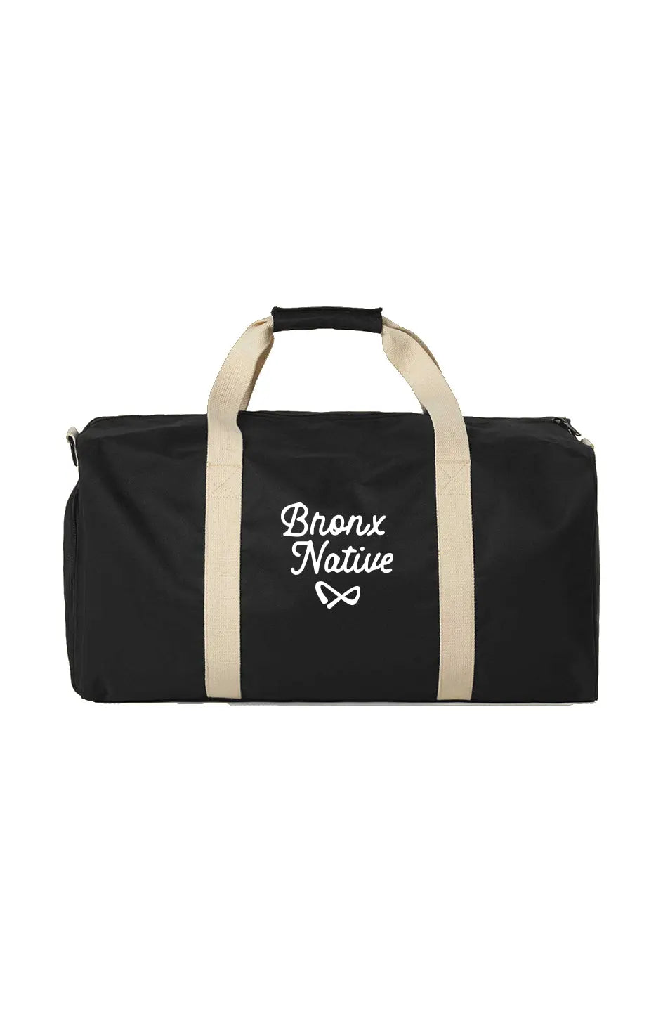Bronx Native Classy Black/Ecru Travel Bag (Full Embroidered Tan Stitch)