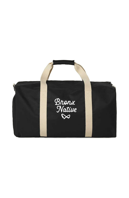 Bronx Native Classy Black/Ecru Travel Bag (Full Embroidered Tan Stitch)