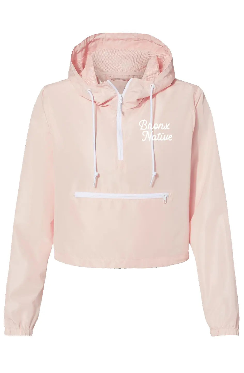 Bronx Native Classy Lightweight Pullover Crop Windbreaker (Black Embroidered)