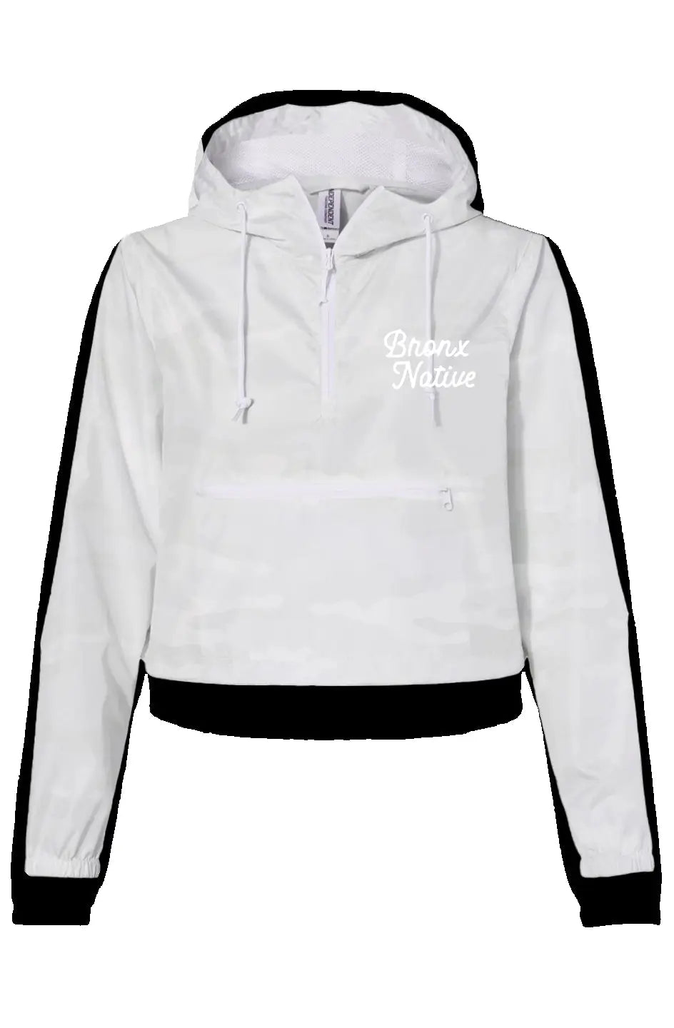 Bronx Native Classy Lightweight Pullover Crop Windbreaker (Black Embroidered)