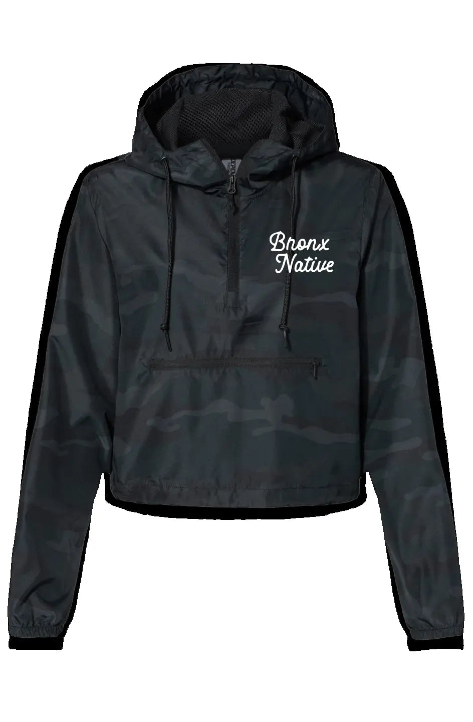 Bronx Native Classy Womens Lightweight Pullover Crop Windbreaker (White Embroidered)
