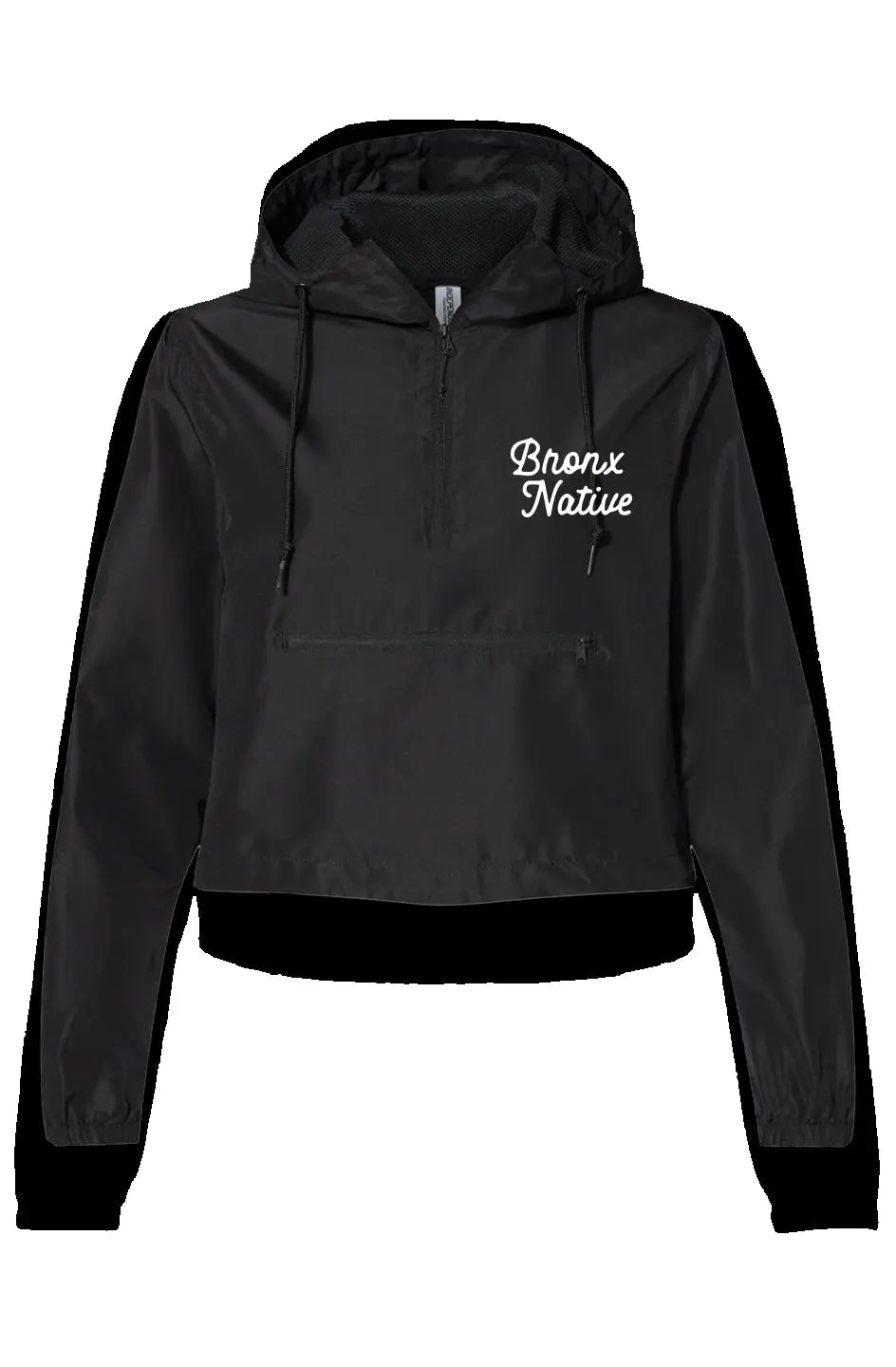 Bronx Native Classy Womens Lightweight Pullover Crop Windbreaker (White Embroidered)