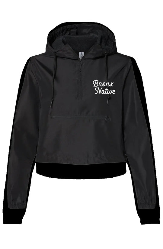 Bronx Native Classy Womens Lightweight Pullover Crop Windbreaker (White Embroidered)