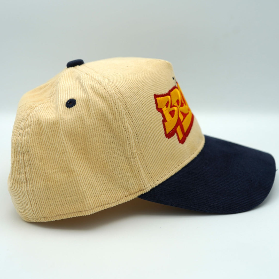 "The Bronx" Snapback Cream with Navy Blue Corduroy Brim