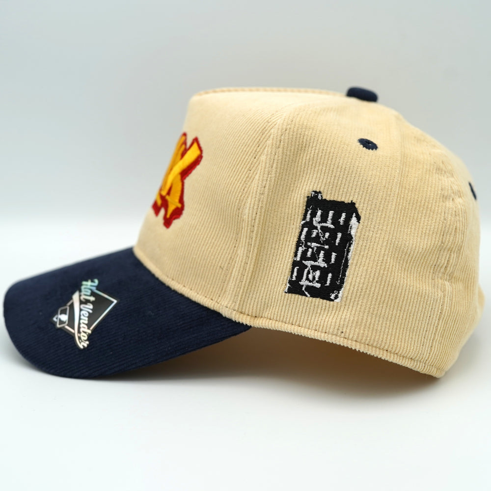 "The Bronx" Snapback Cream with Navy Blue Corduroy Brim