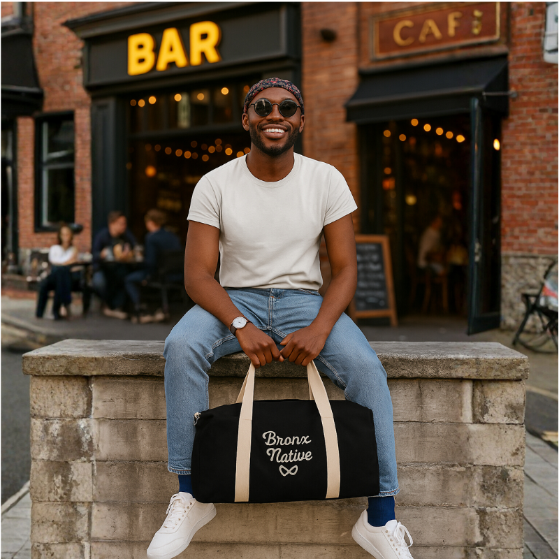 Bronx Infinite Black/Ecru Travel Bag (Full Embroidered Tan Stitch)