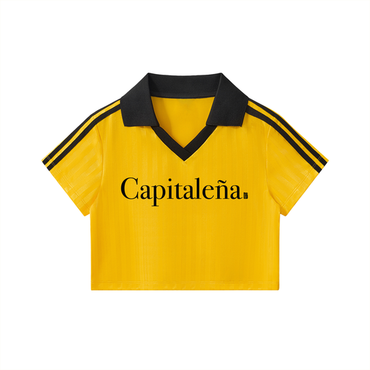 Capitaleña Contrast Collar Striped Cropped Jersey