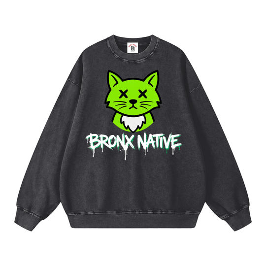 BX Bodega Cats Snow Washed Oversized Sweatshirt by Bronx Native for New York summer