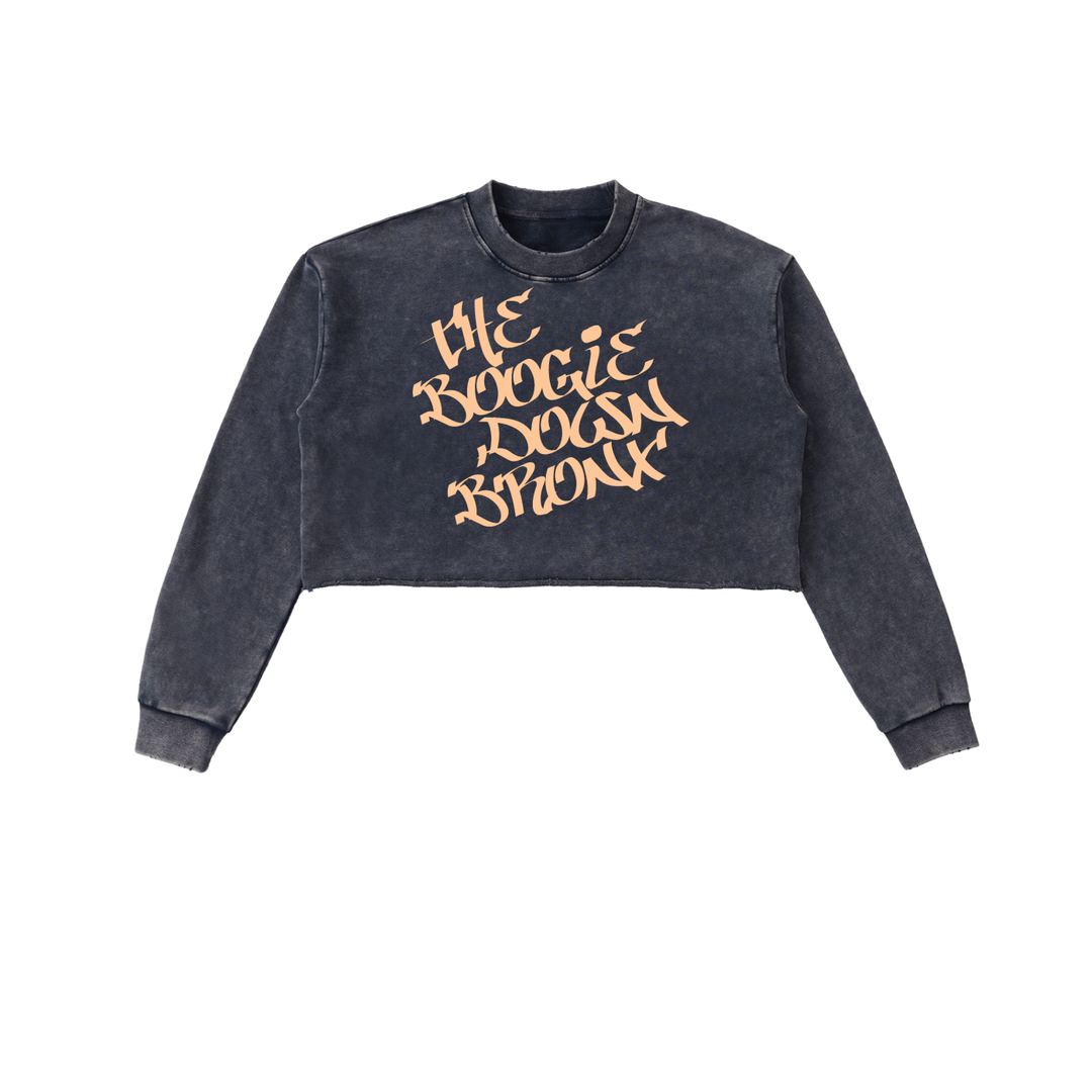 The Boogie Down BX Snow Washed Raw Edge Cropped Sweatshirt