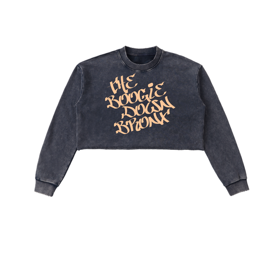 The Boogie Down BX Snow Washed Raw Edge Cropped Sweatshirt