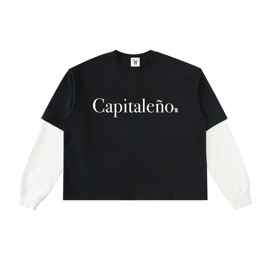 Capitaleño Layered Contrast Sleeve Cotton T-Shirt