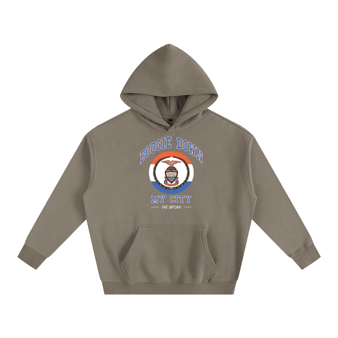 Boogie Down My City Classic Oversize Fleeced Hoodie by Bronx Native for New York summer