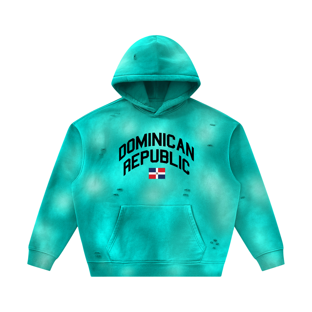 Dominican Republic Unisex Sunfade Frayed Fleece Hoodie