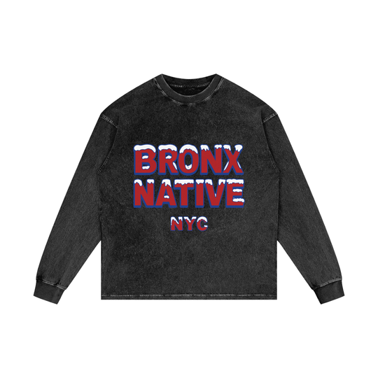 Bronx Native Bodega Ice Acid Wash Oversize Long Sleeve T-Shirt