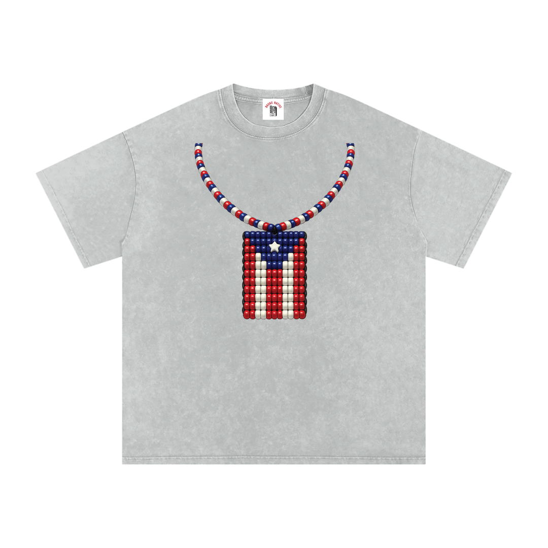 La Bandera PR Edition Snow Washed Oversized Cotton T-Shirt by Bronx Native - Puerto Rico Collection