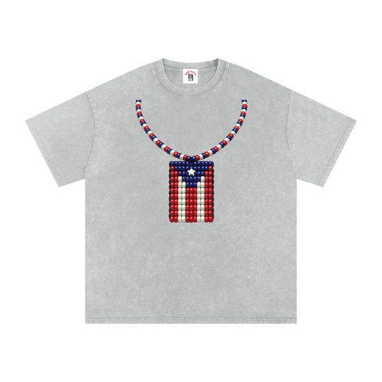La Bandera PR Edition Snow Washed Oversized Cotton T-Shirt by Bronx Native - Puerto Rico Collection