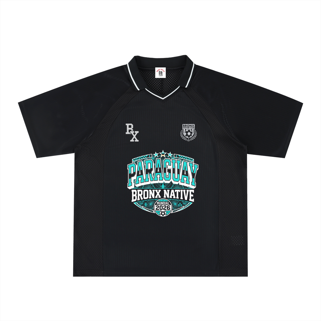 Paraguay x Bronx Native Limited Edition Color Pop Striped V-Neck Soccer Jersey product image 1 of 2 by Bronx Native