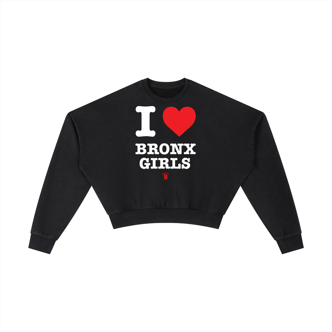 I Love Bronx Girls Vintage Washed Cropped Sweatshirt