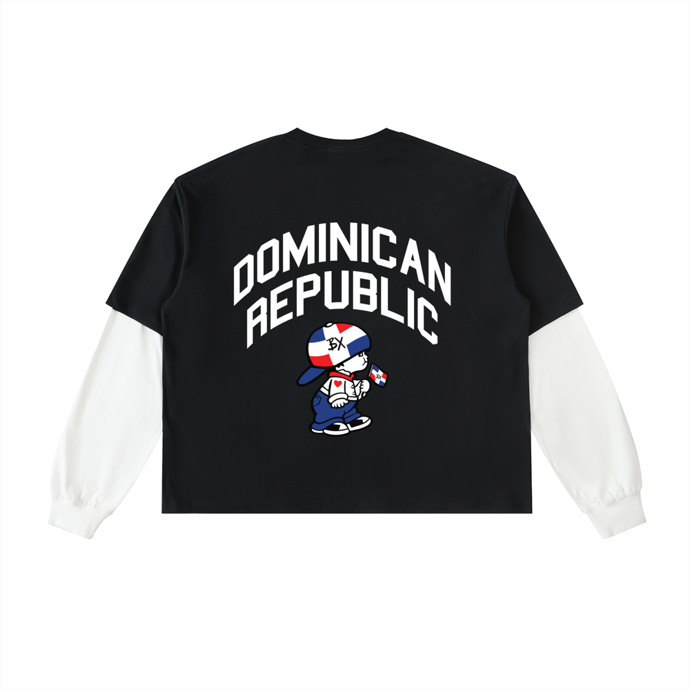 Capitaleño Layered Contrast Sleeve Cotton T-Shirt