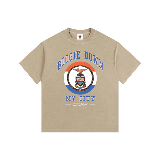 Boogie Down My City Vintage Washed Oversized Cotton T-Shirt by Bronx Native for New York summer
