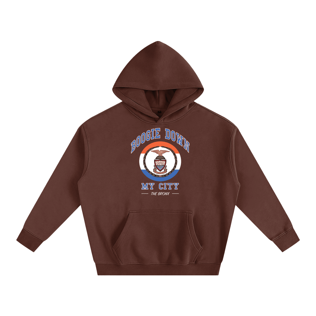 Boogie Down My City Classic Oversize Fleeced Hoodie by Bronx Native for New York summer