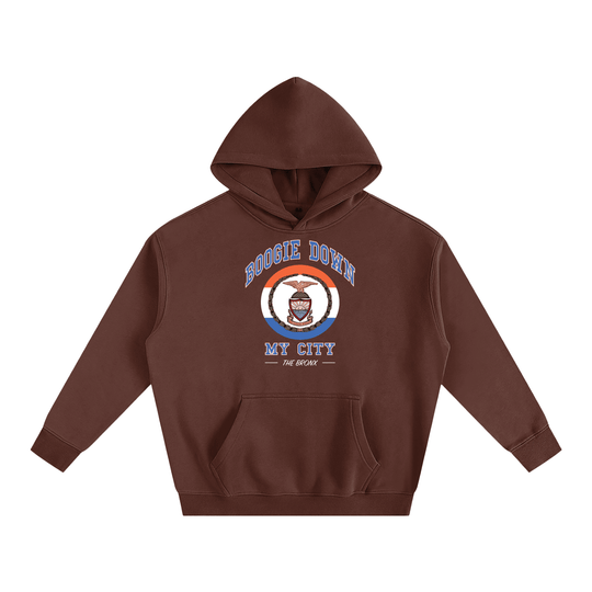 Boogie Down My City Classic Oversize Fleeced Hoodie by Bronx Native for New York summer