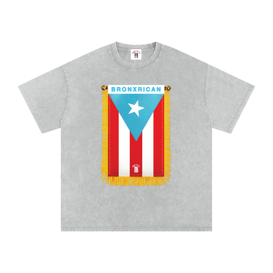 BronxRican Flag PR Edition Snow Washed Oversized Cotton T-Shirt by Bronx Native - Puerto Rico Collection