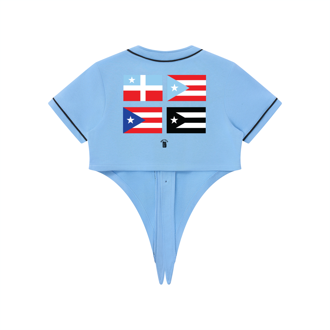 Women's Boriken Flags Piping Baseball Jersey by Bronx Native - Puerto Rico Collection