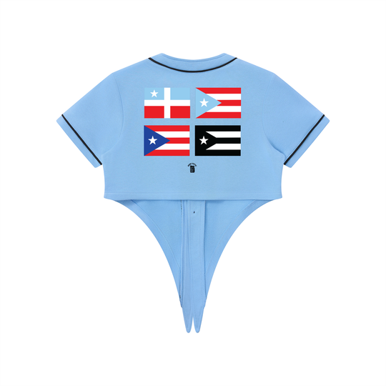 Women's Boriken Flags Piping Baseball Jersey by Bronx Native - Puerto Rico Collection