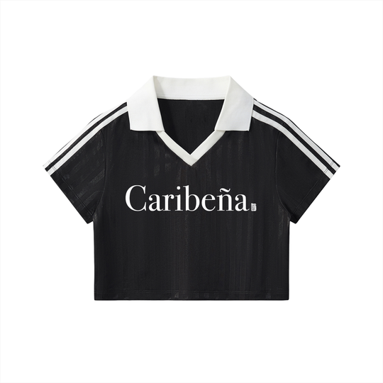 Caribena Contrast Collar Striped Cropped Jersey